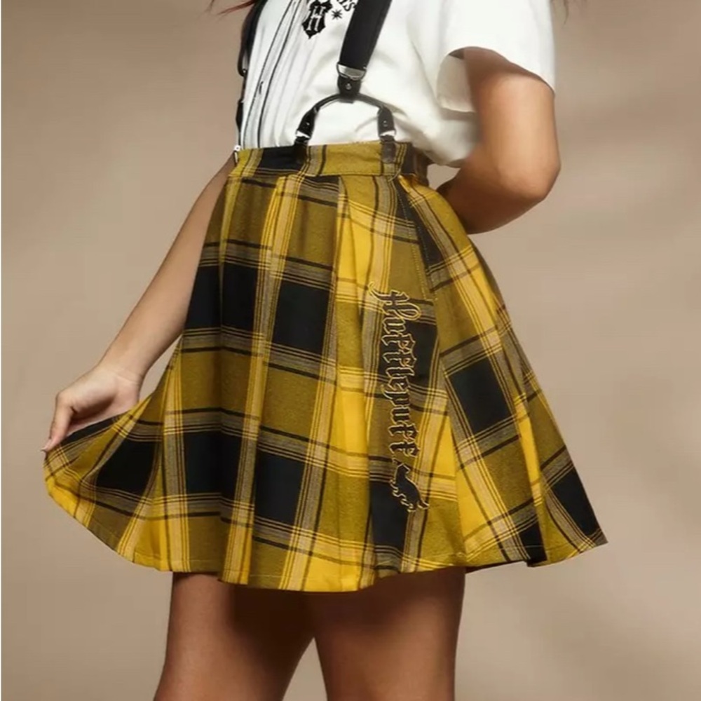 Yellow Plaid Hufflepuff Skirt with Detachable Suspenders